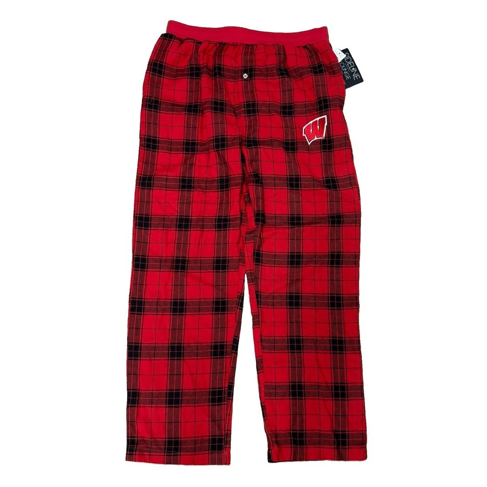 NWT Wisconsin Badgers Flannel Lounge Pants Men's L Red Black Pajama Bottom PJ